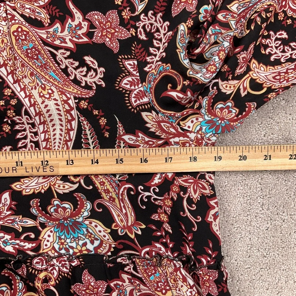 Anthropologie Dress Womens Small Black Red Paisley Mock Ruffle Peasant Prairie‎